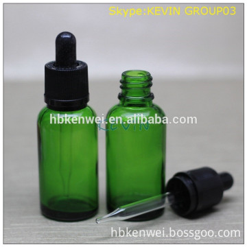 empty cosmetic containers 30ml boston round glass bottle green color with tamper&childproof glass pipette